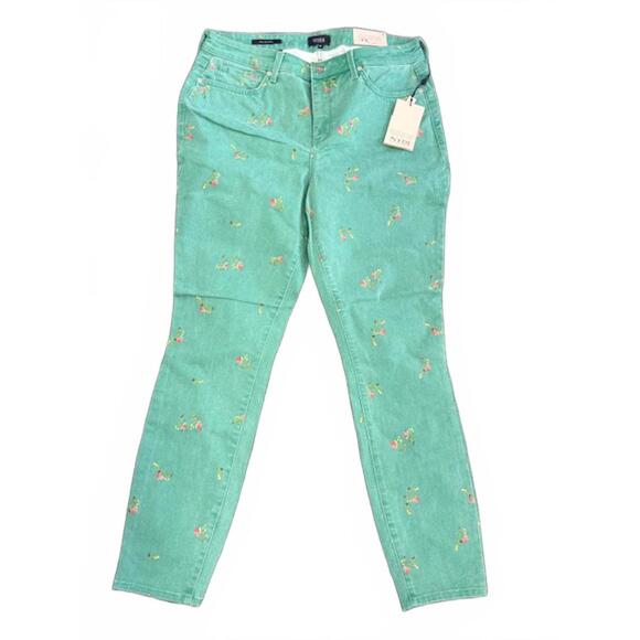 NWT New Ami Skinny Jeans Green Twill Native Floral - Picture 1 of 7